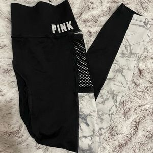 PINK black with marble sides capris leggings